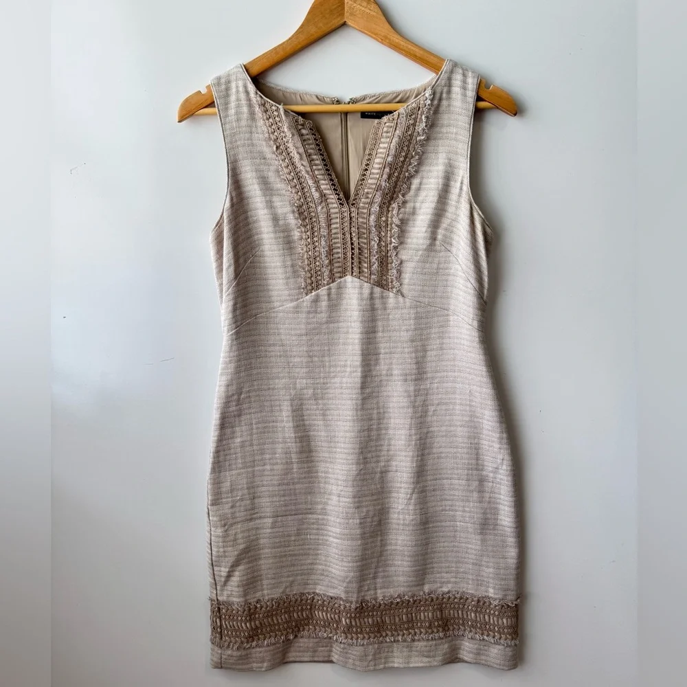 White House Black Market‎ Tan Sheath Dress V-Neck Sleeveless Size 4